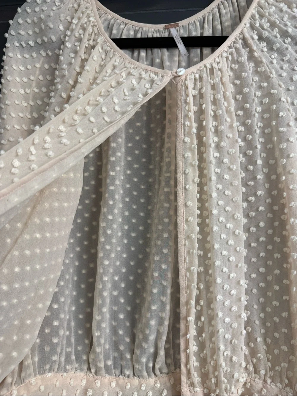 Free People 100% SILK Cream Swiss Dot Tie-Front Blouse